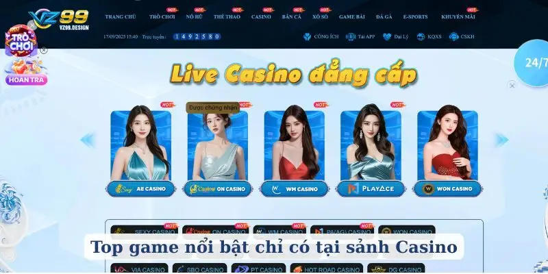 Top game nổi bật chỉ có tại sảnh Casino